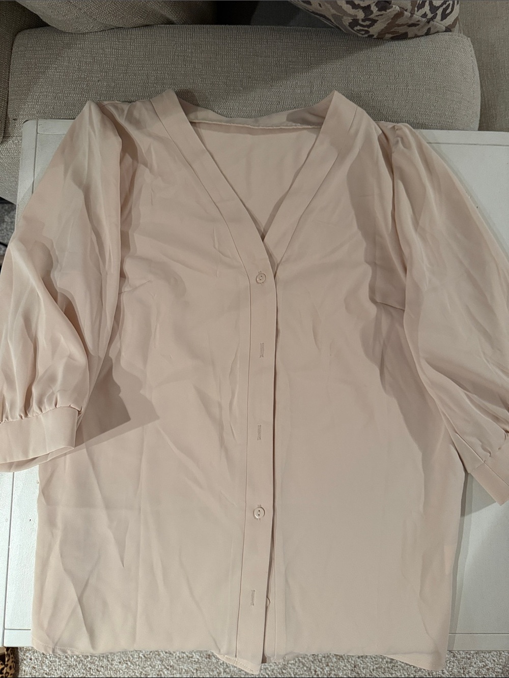 Women’s V-Neck Button Front Blouse — Cream